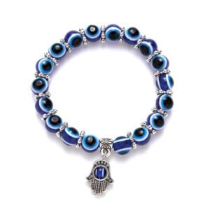 Rinhoo Turkish Eyes Bracelets for Women Blue Beads Evil Eye Bead Palm Charm Bracelet Elastic Couple Lucky Jewelry Party pulseira